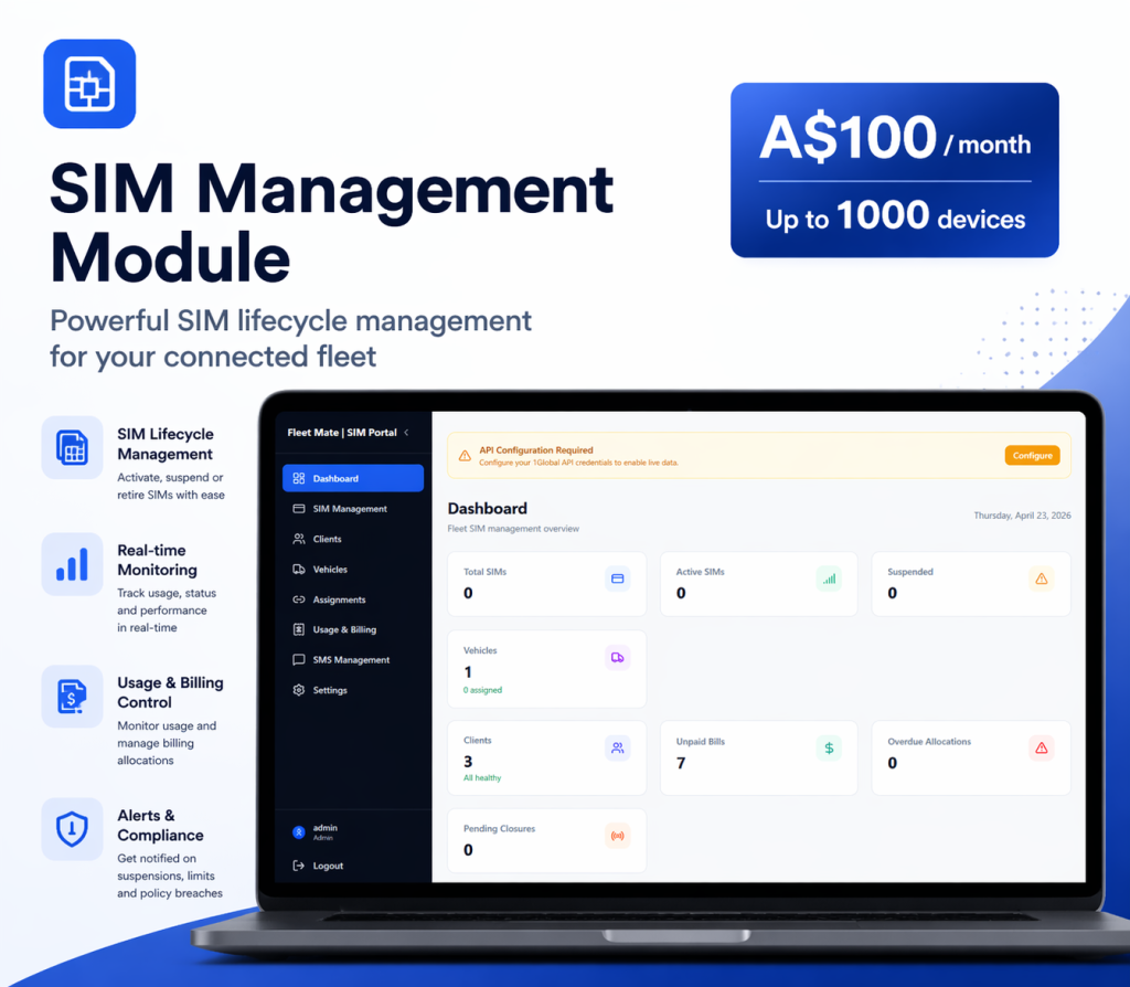 SIM Management Module – GPS Tracking & Billing (A$100/month)